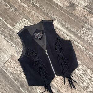 Vintage Black Fringe leather Vest